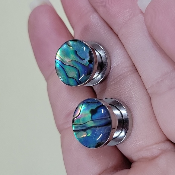 🔥LAST PAIR🔥 Galaxy Mother of Pearl Style Plug Gauges, 10mm, stainless steel - Picture 6 of 8